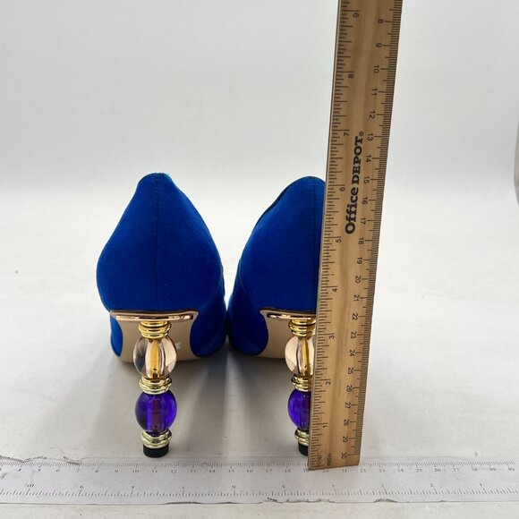 XYD Blue Gradient Wave Pattern Pointed Toe Slip On Jewelry High Heel Party Pumps - Picture 5 of 8